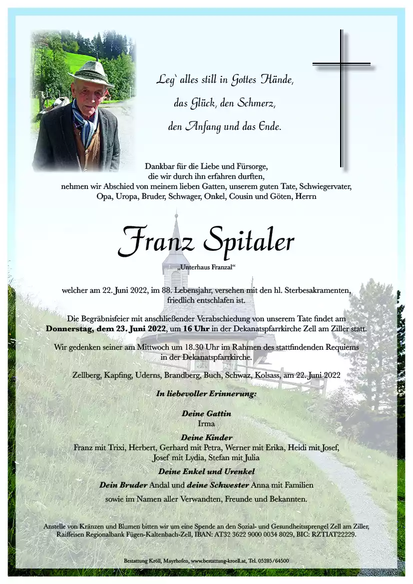 Parte von Franz Spitaler